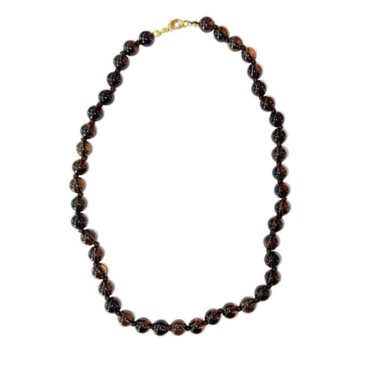 Collana in quarzo affumicato – Perle sferiche annodate 8 mm – 45 cm