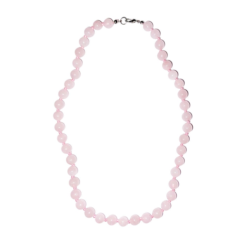 Collana in quarzo rosa – Perle sferiche annodate 8 mm – 45 cm