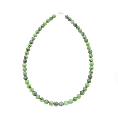 Collana in rubino su zoisite – Perle sferiche da 8 mm