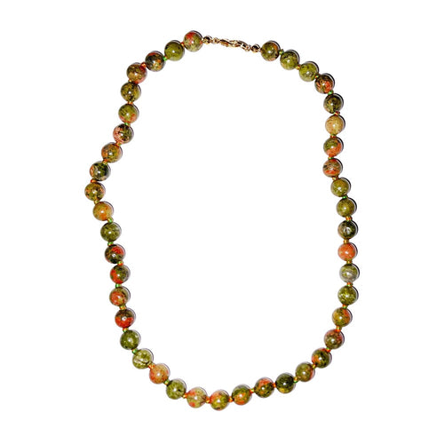 Collana in unakite – Perle sferiche annodate 8 mm – 45 cm