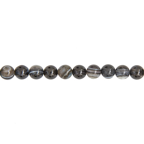 Filo di perle di agata nera zonata – Perle sferiche da 8 mm