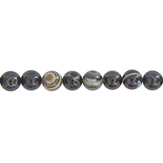 Filo di perle di agata nera zonata – Perle sferiche da 12 mm