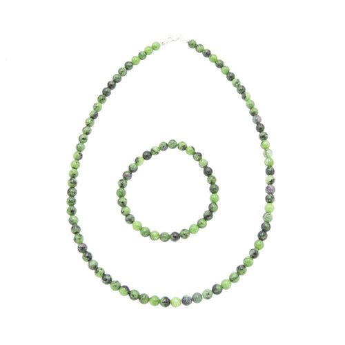 Parure in rubino su zoisite – Perle sferiche da 6 mm