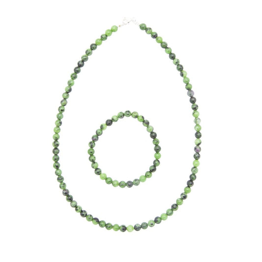 Parure in rubino su zoisite – Perle sferiche da 6 mm