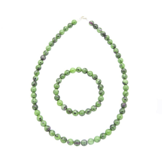 Parure in rubino su zoisite – Perle sferiche da 8 mm
