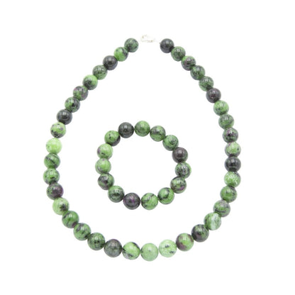 Parure in rubino su zoisite – Perle sferiche da 12 mm