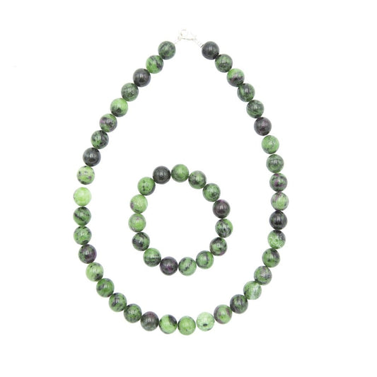Parure in rubino su zoisite – Perle sferiche da 12 mm