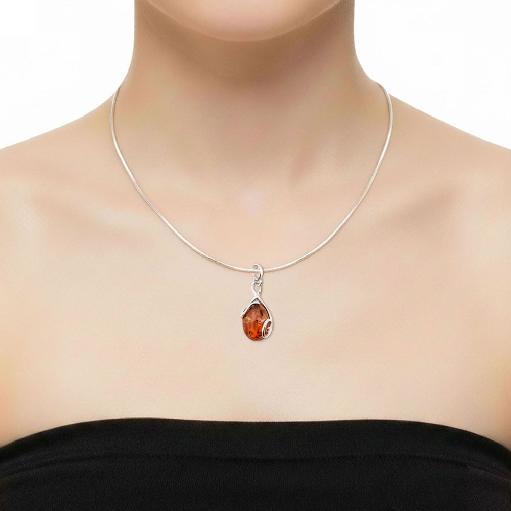 Ciondolo in ambra Océane – Ovale – Argento 925