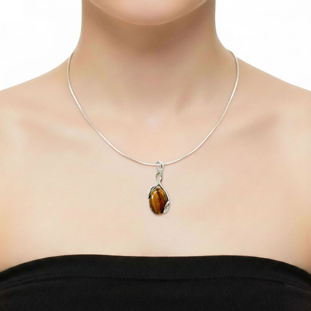 Ciondolo in occhio di tigre “Océane” – Ovale – Argento 925