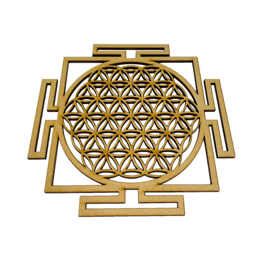 Piastra di ricarica Fiore della vita e Yantra – Legno intagliato
