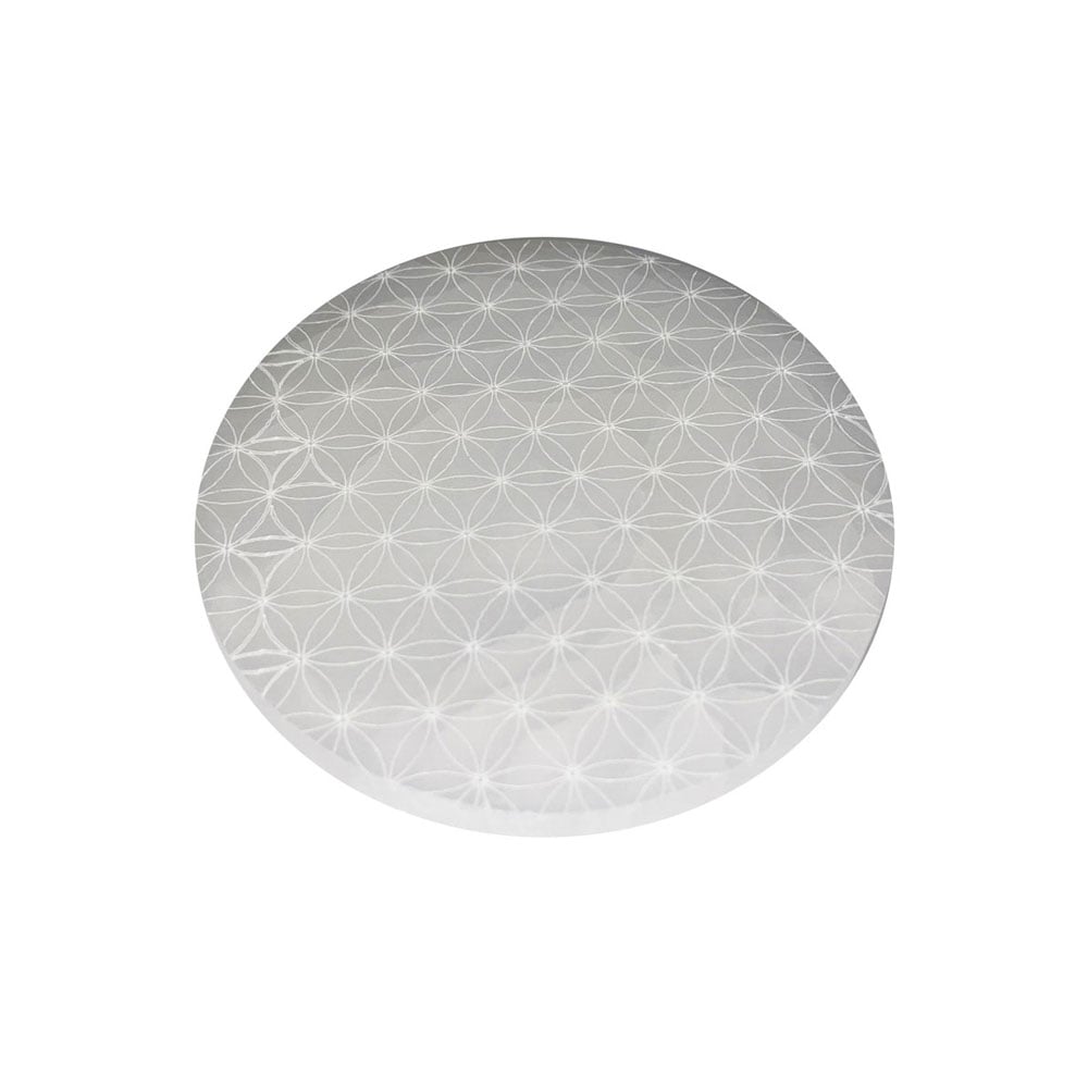 Piastra di ricarica in selenite – Fiore della vita – 10 cm