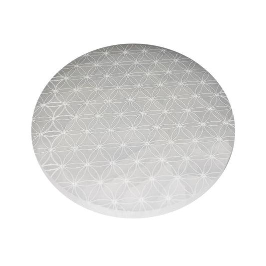 Piastra di ricarica in selenite – Fiore della vita – 14 cm