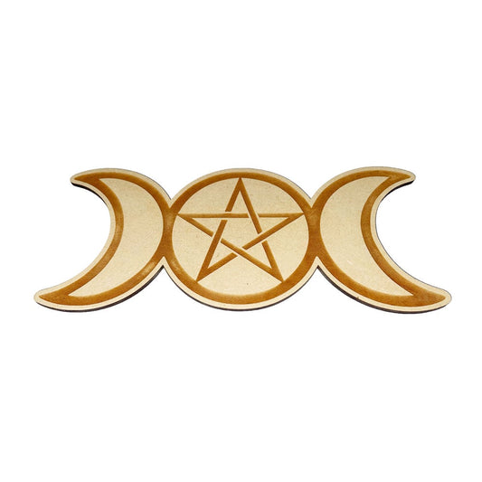 Piastra di ricarica Triplice Luna wicca – Legno intagliato