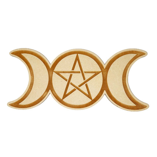 Piastra di ricarica Triplice Luna wicca – Legno intagliato