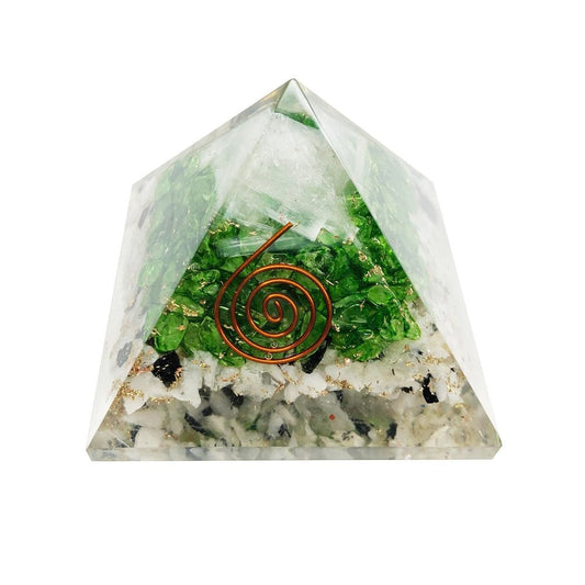 Piramide in pietra di luna – selenite – onice verde – da 60 a 70 mm