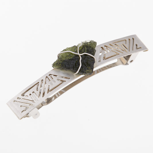 Fermaglio per capelli in argento con Moldavite naturale 7756