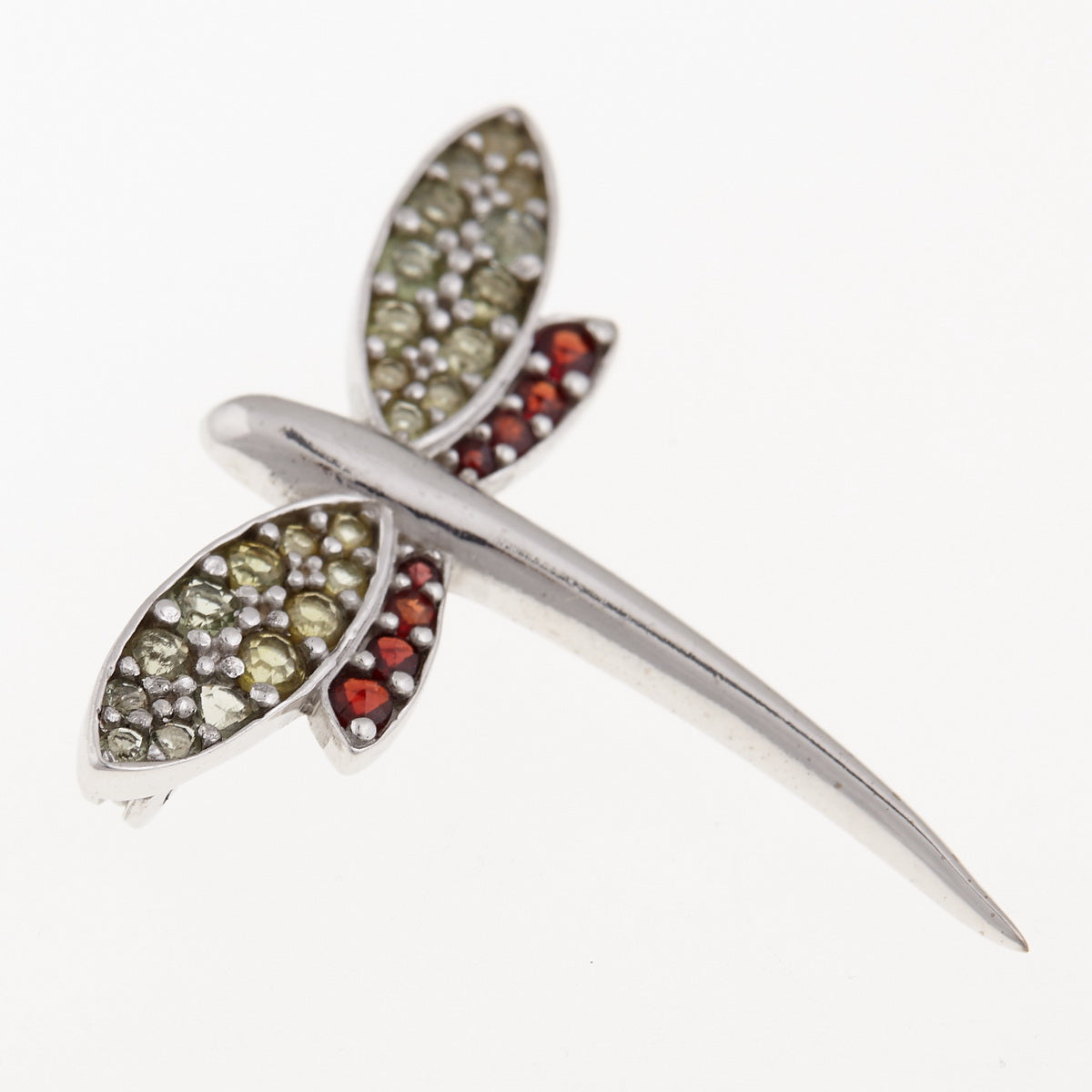 Spilla in argento con Moldavite e Granati – Libellula 5021 Codice prodotto: AGVG5021
