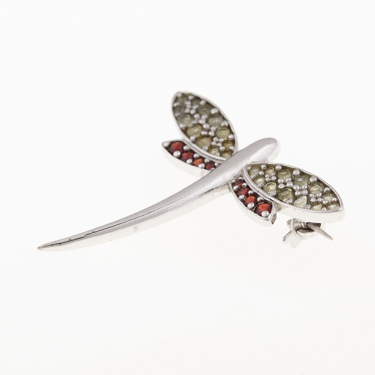 Spilla in argento con Moldavite e Granati – Libellula 5021 Codice prodotto: AGVG5021