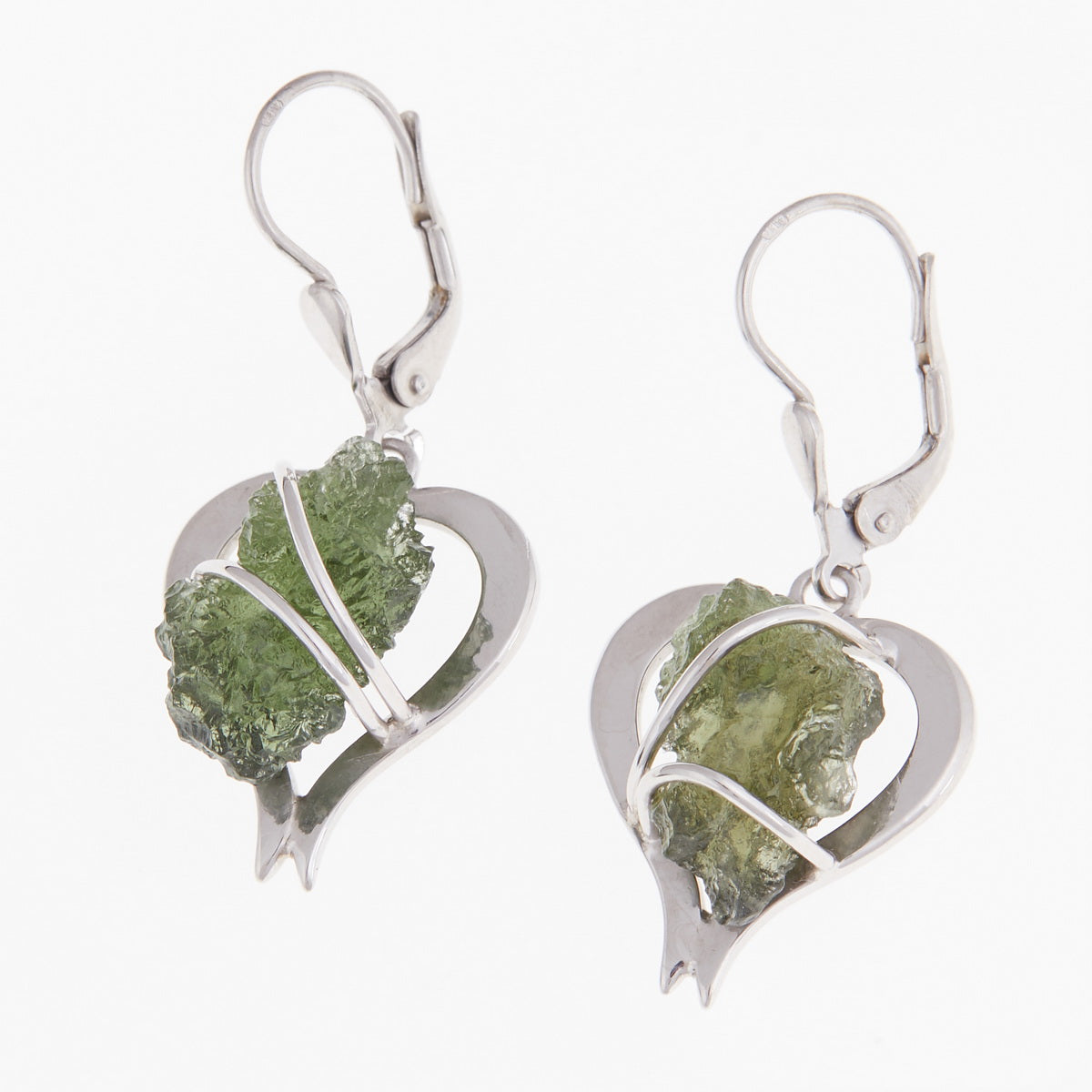 Orecchini in argento con Moldaviti naturali – cuore 7036 Codice catalogo: AN7036