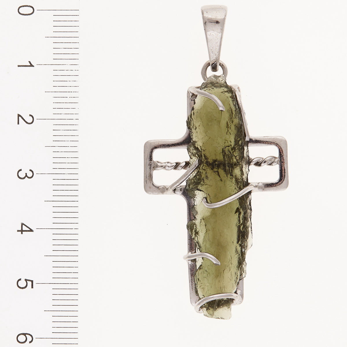 Ciondolo in argento con Moldavite – croce 6742