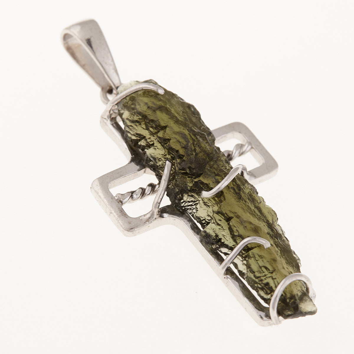 Ciondolo in argento con Moldavite – croce 6742