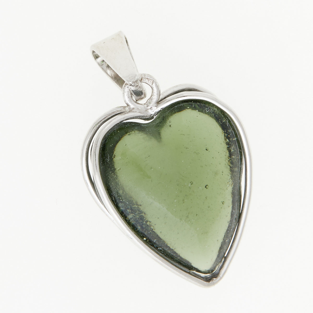 Ciondolo in argento con Moldavite – cuore 08