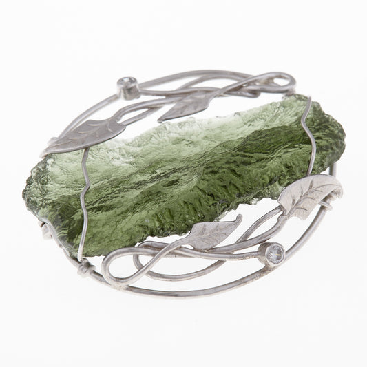 Spilla in argento con Moldavite naturale e zirconi 6223