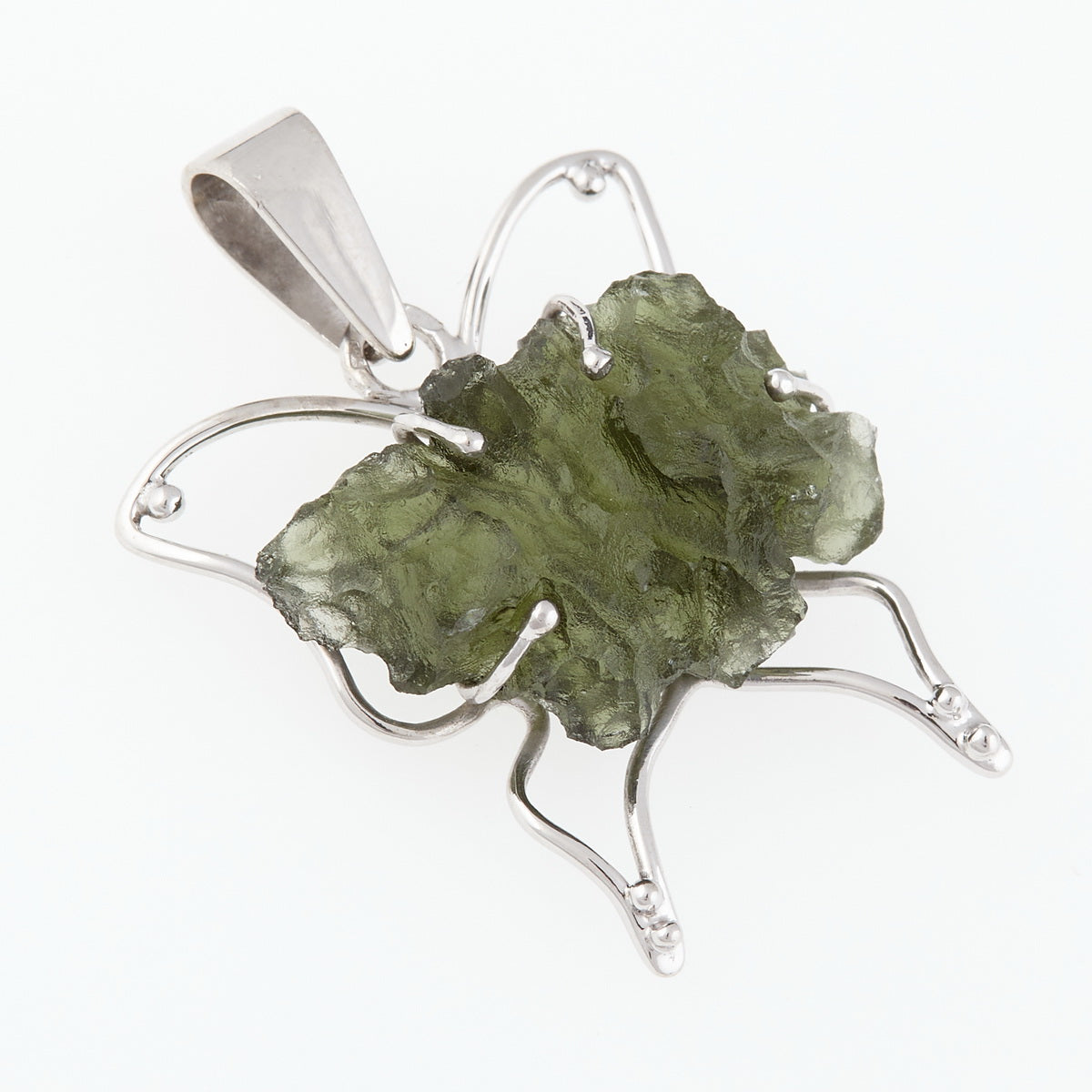 Ciondolo in argento con Moldavite – farfalla 6706