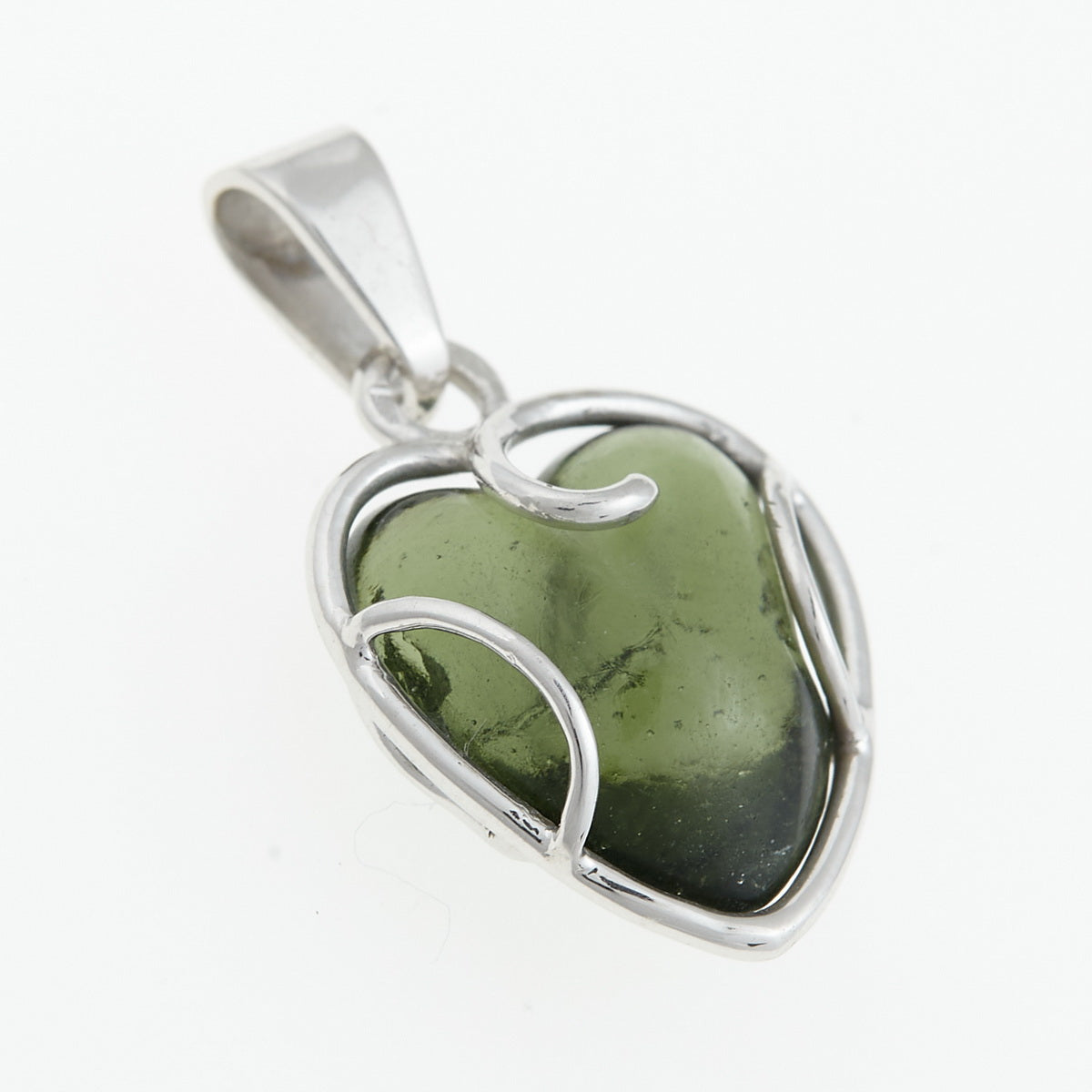 Ciondolo in argento con Moldavite – cuore 3