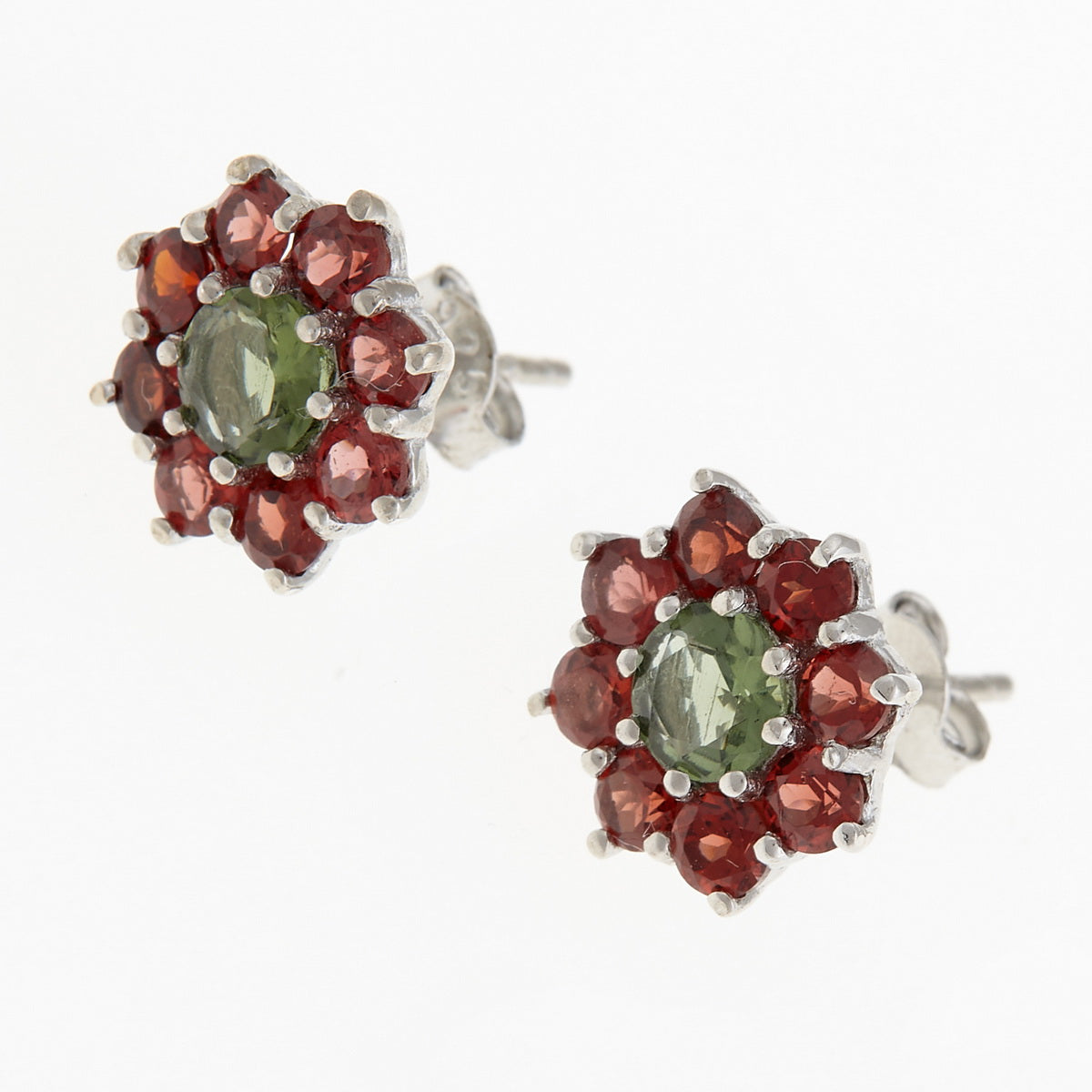 Orecchini in argento con Moldaviti e Granati 004 Codice catalogo: SAT004