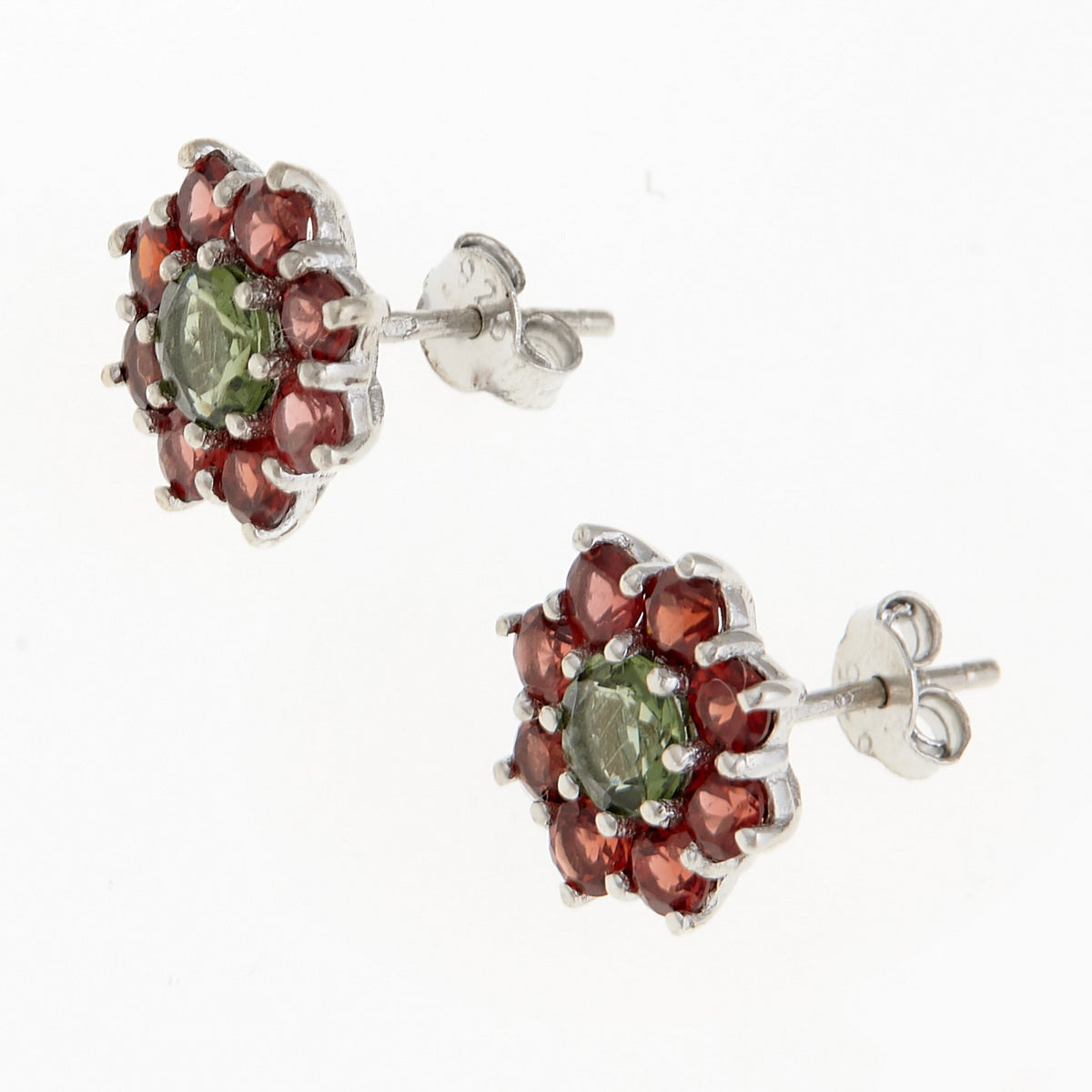 Orecchini in argento con Moldaviti e Granati 004 Codice catalogo: SAT004
