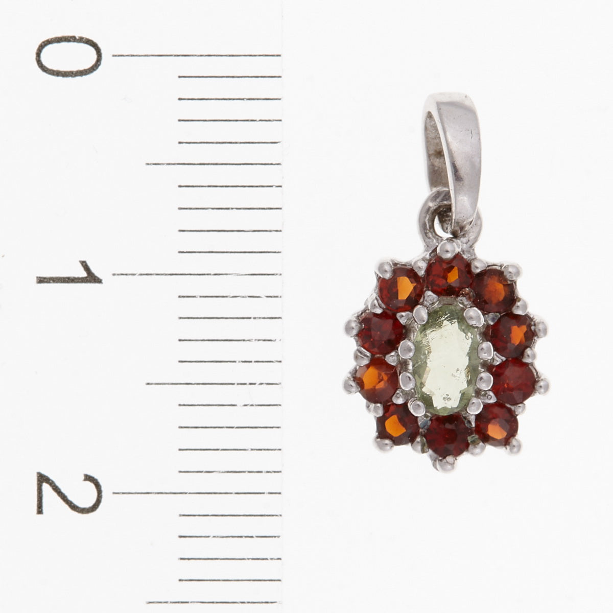 Ciondolo in argento con Moldavite e Granati 045