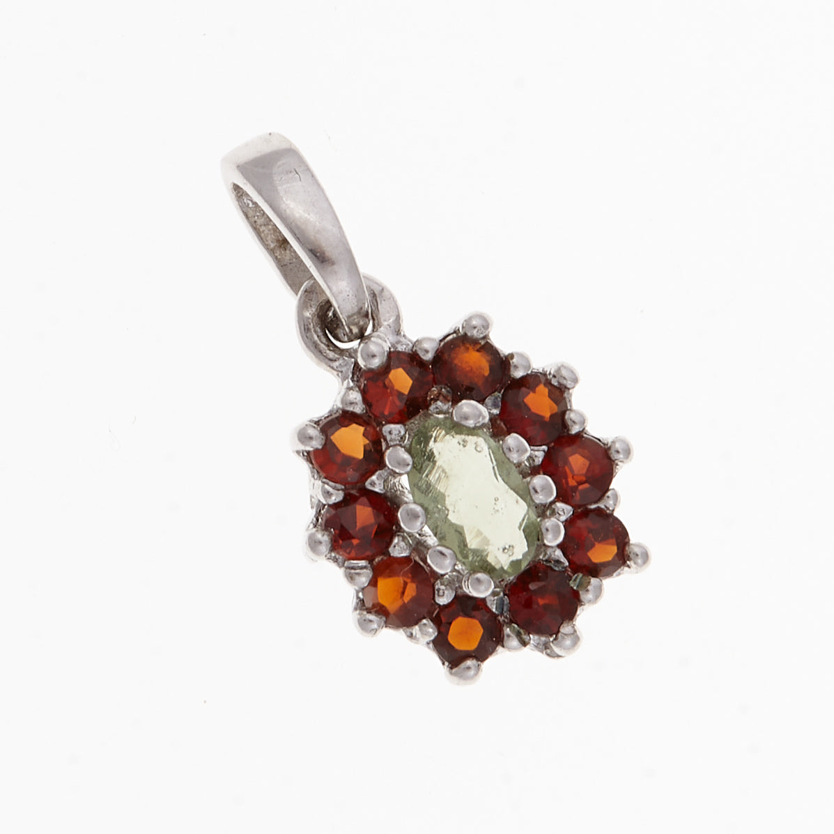 Ciondolo in argento con Moldavite e Granati 045