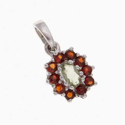 Ciondolo in argento con Moldavite e Granati 045