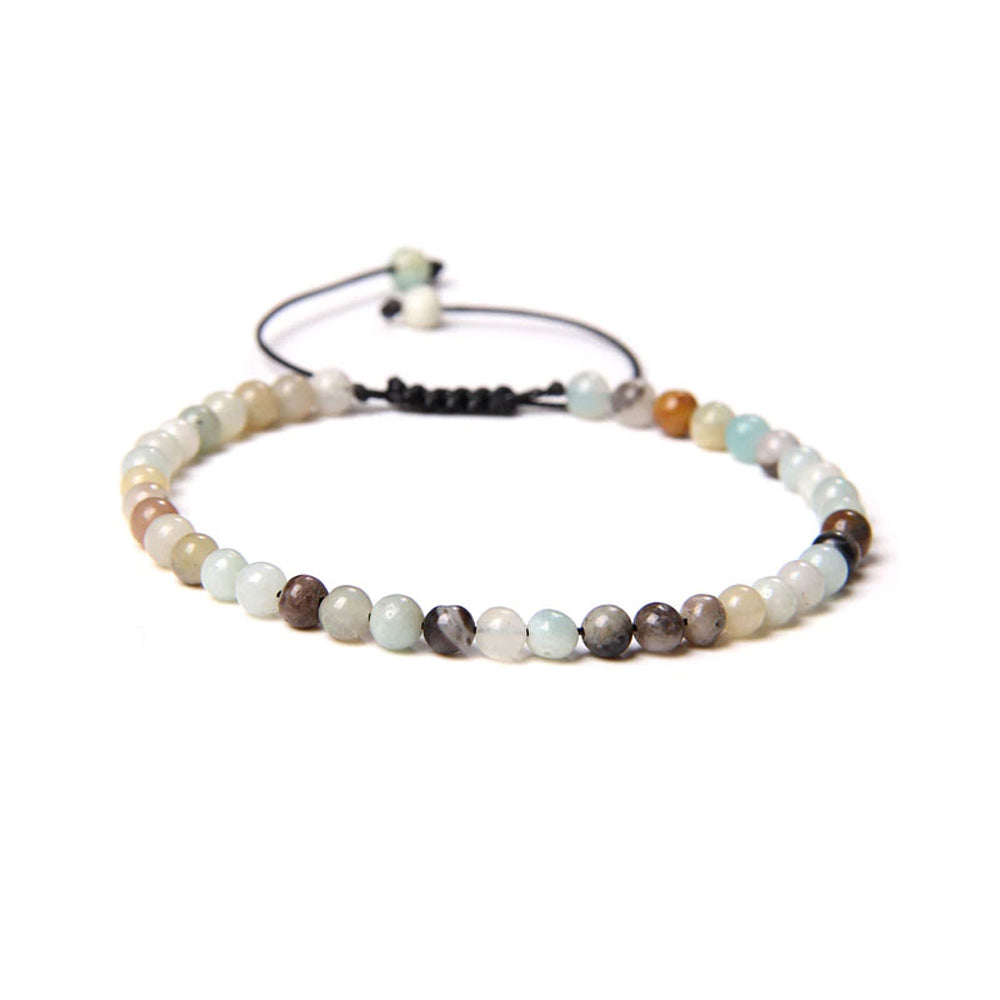 Bracciale in Amazzonite Multicolore – cordino regolabile con pietre sferiche da 4 mm
