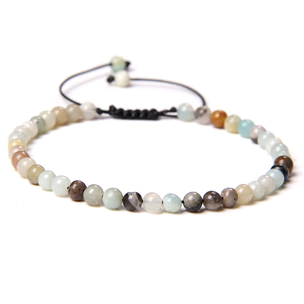 Bracciale in Amazzonite Multicolore – cordino regolabile con pietre sferiche da 4 mm