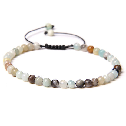 Bracciale in Amazzonite Multicolore – cordino regolabile con pietre sferiche da 4 mm