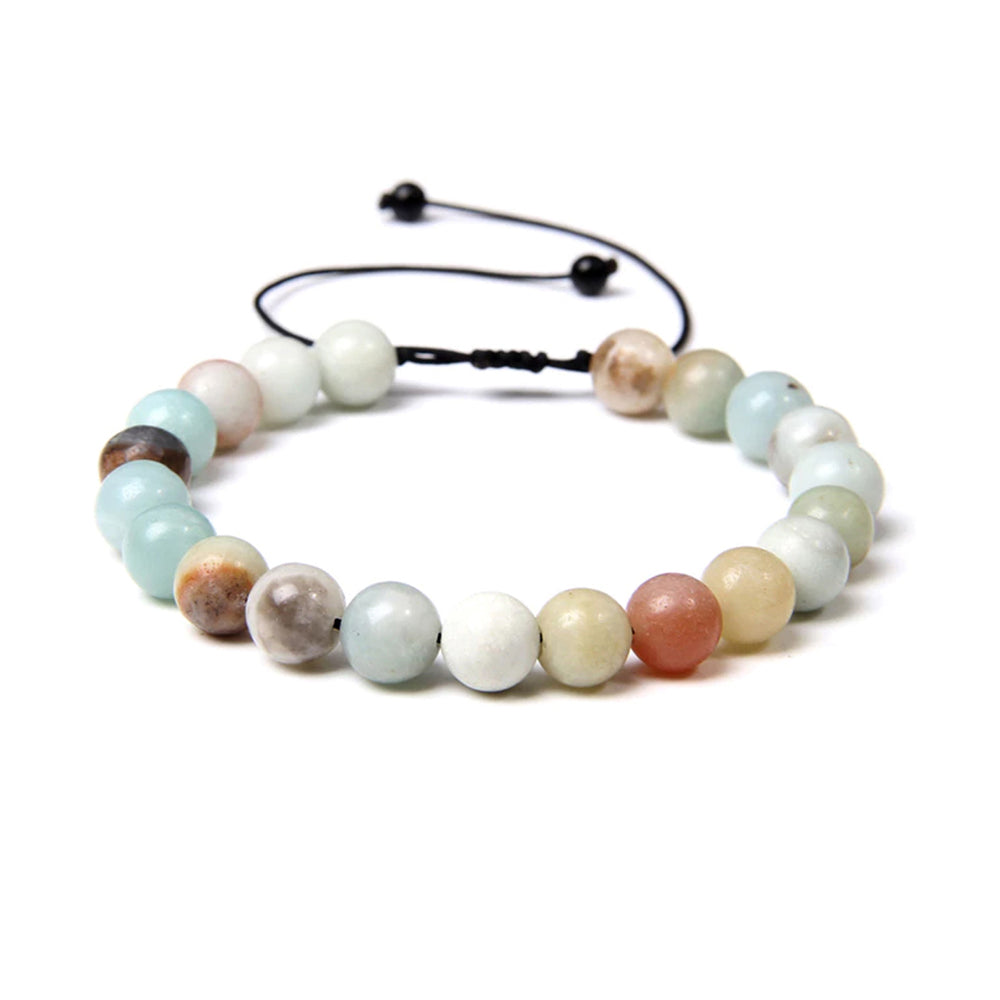 Bracciale in Amazzonite – cordino regolabile con pietre sferiche da 8 mm