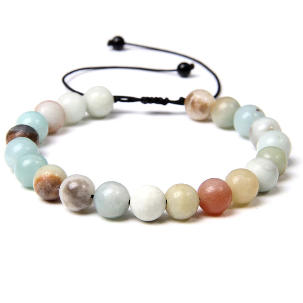 Bracciale in Amazzonite – cordino regolabile con pietre sferiche da 8 mm