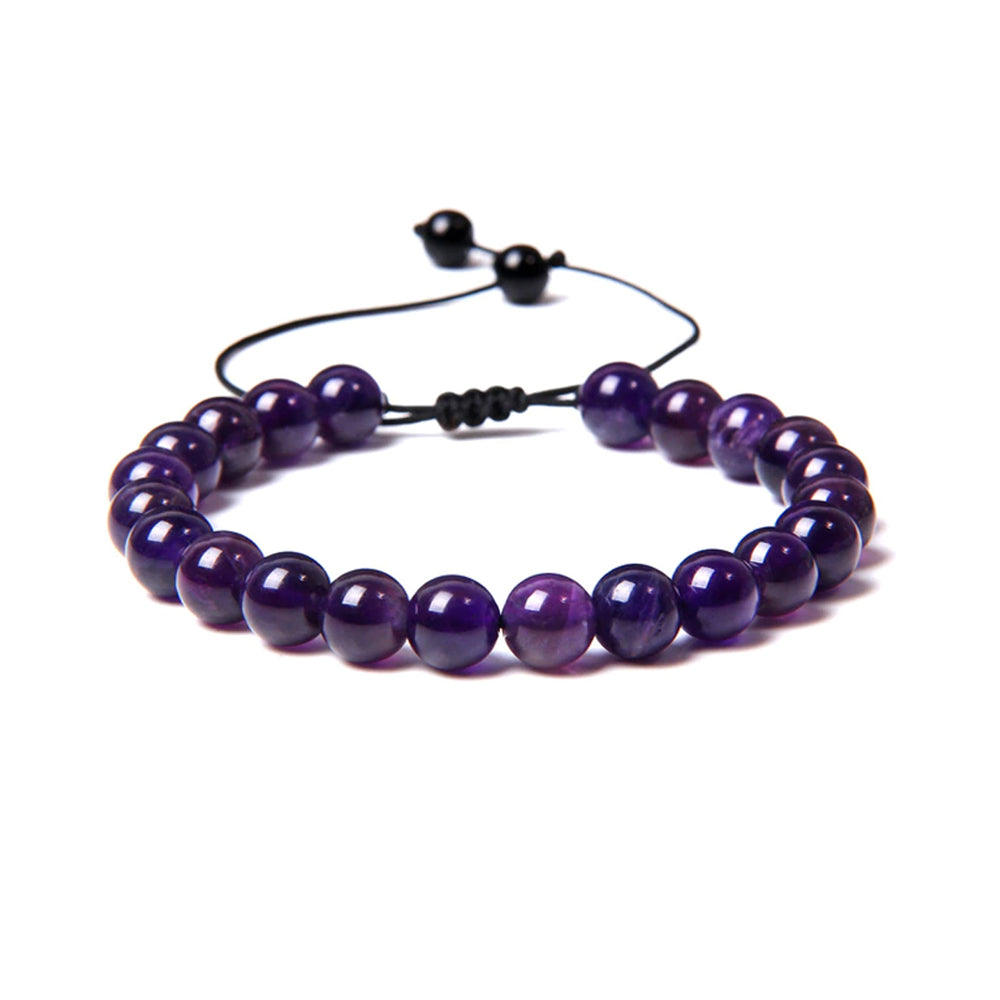 Bracciale in Ametista – cordino regolabile con pietre sferiche da 8 mm