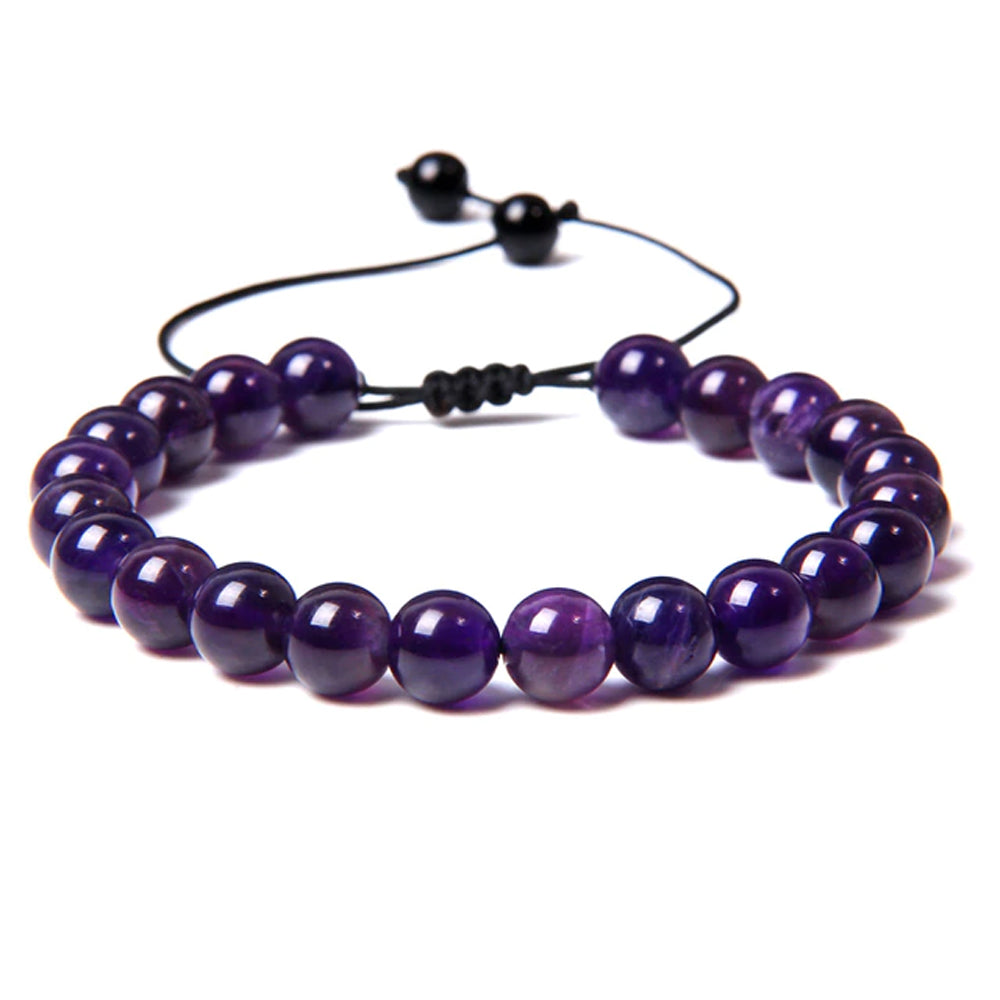 Bracciale in Ametista – cordino regolabile con pietre sferiche da 8 mm