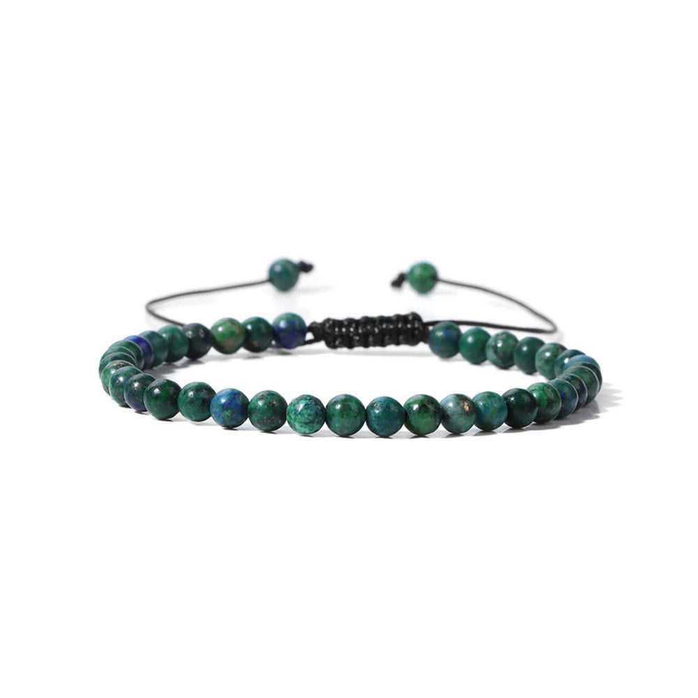 Bracciale in Azzurrite-malachite – cordino regolabile con pietre sferiche da 4 mm