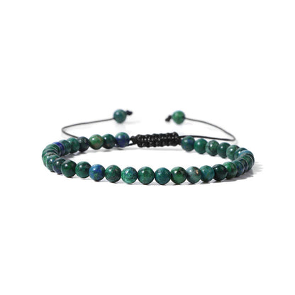 Bracciale in Azzurrite-malachite – cordino regolabile con pietre sferiche da 4 mm
