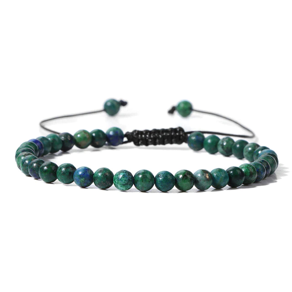Bracciale in Azzurrite-malachite – cordino regolabile con pietre sferiche da 4 mm