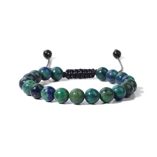 Bracciale in Azzurrite-malachite – cordino regolabile con pietre sferiche da 8 mm