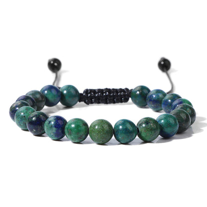 Bracciale in Azzurrite-malachite – cordino regolabile con pietre sferiche da 8 mm