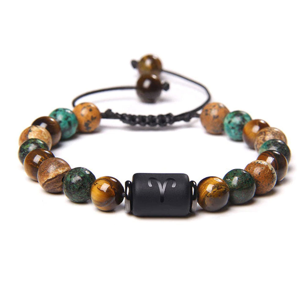 Bracciale Ariete – Occhio di Tigre, Turchese, Diaspro – Cordoncino regolabile