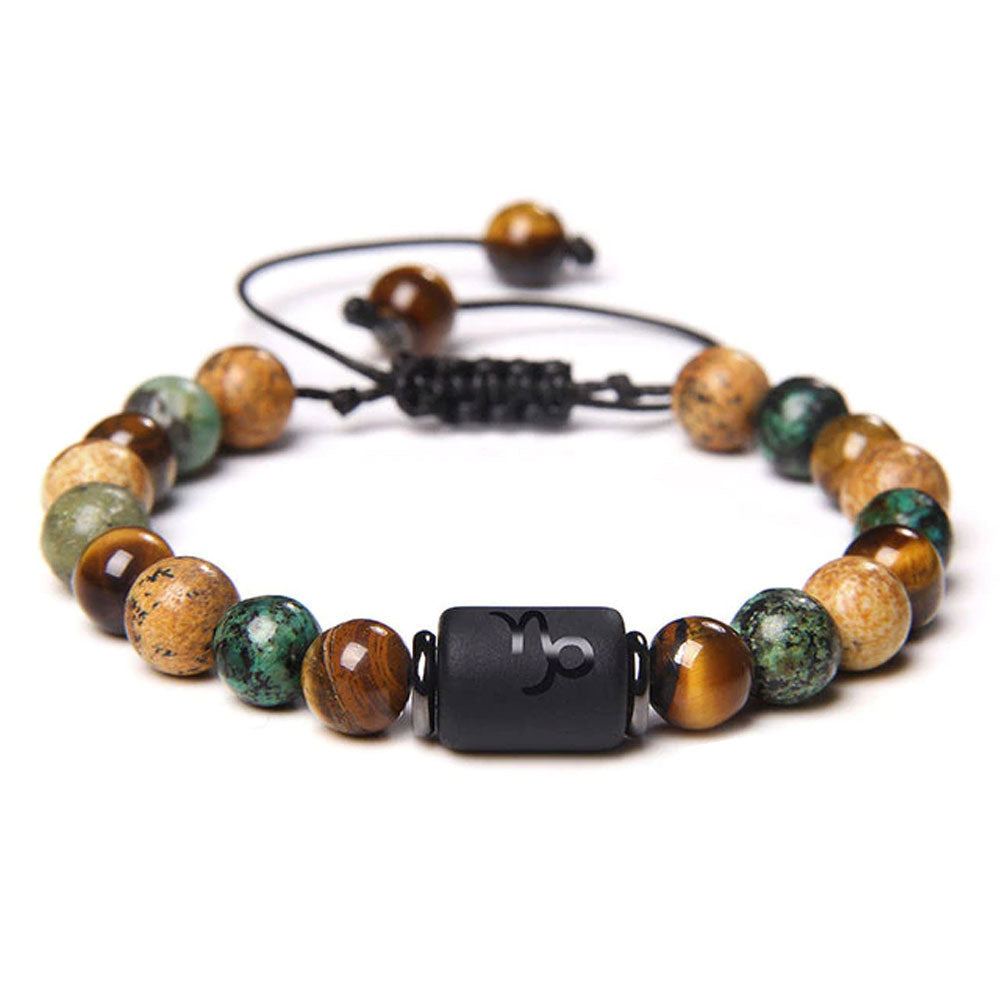 Bracciale Capricorno – Occhio di tigre, turchese, diaspro – Cordoncino regolabile