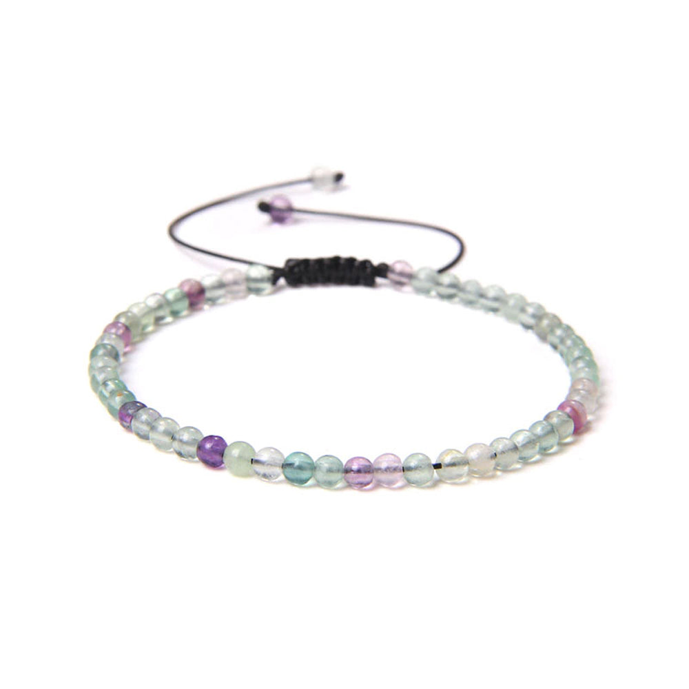 Bracciale in Fluorite multicolore – cordino regolabile con pietre sferiche da 4 mm