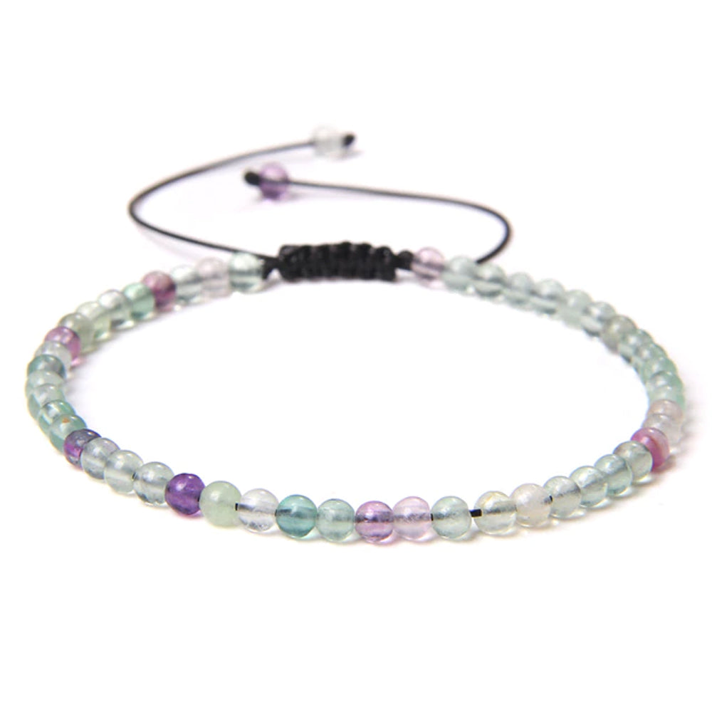 Bracciale in Fluorite multicolore – cordino regolabile con pietre sferiche da 4 mm